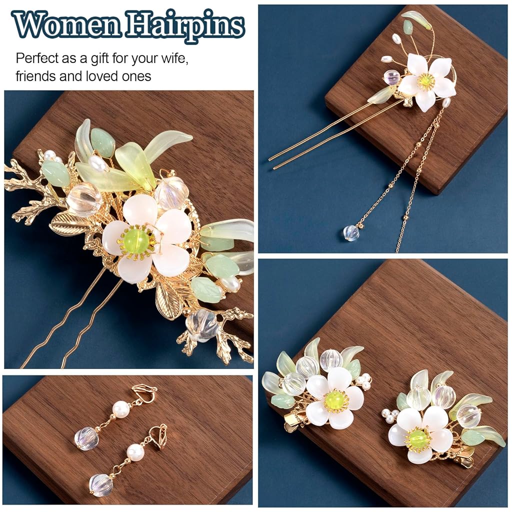 SANNIDHI® 6PCS Lily Flower Tassels Hairpin, Crystal Rhinestone Pearl Hair Clips Headpiece Retro Brides Valentines Hair Accessories Jewelry for Women Girls Updo Long Hairs SANNIDHI® 6PCS Lily Flower Tassels Hairpin, Crystal Rhinestone Pearl Hair Clips Headpiece Retro Brides Valentines Hair Accessories Jewelry for Women Girls Updo Long Hairs